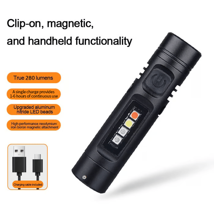 🔦Pocket Rechargeable EDC Flashlight:  Mini Keychain Light with Fire Starter & Window Breaker
